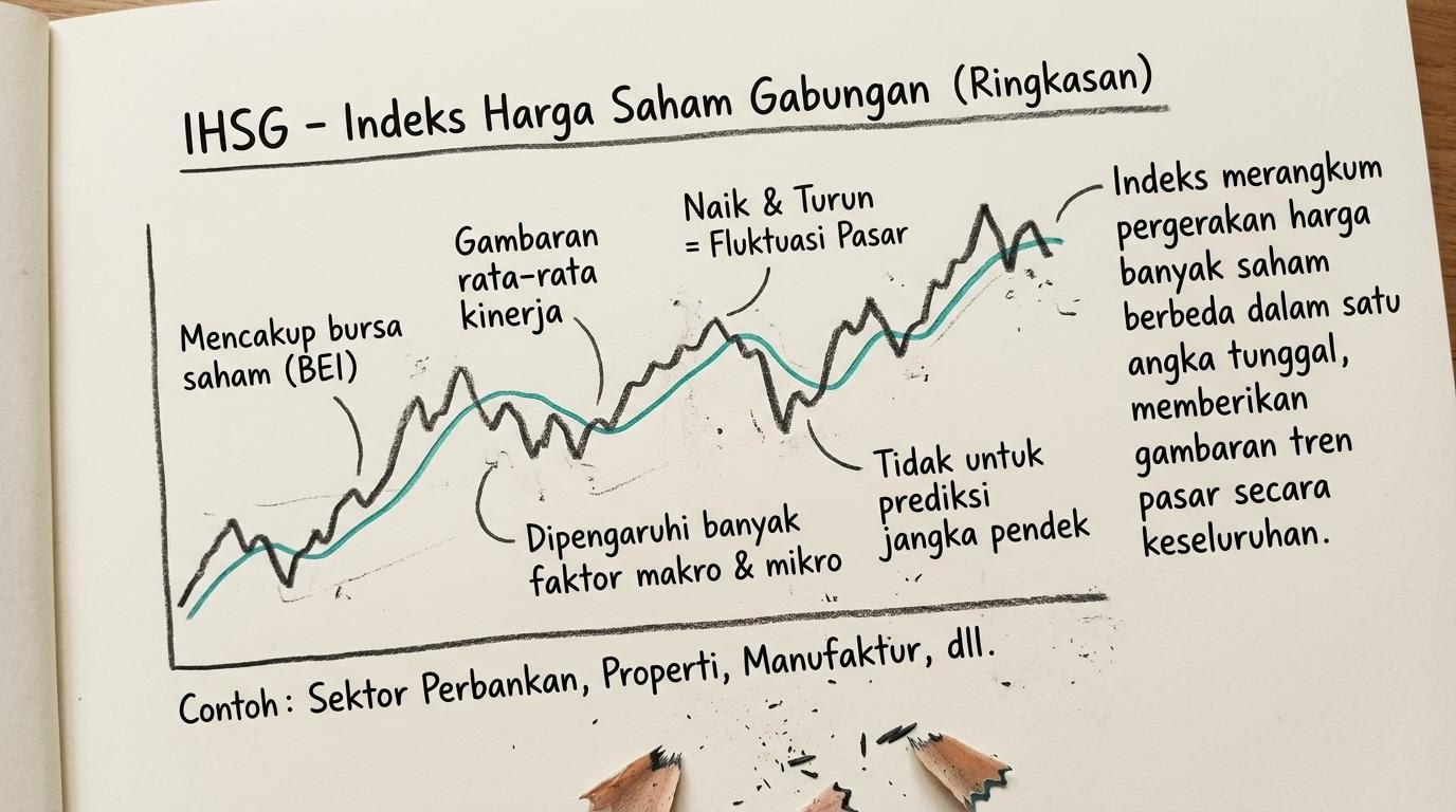 Grafik garis indeks digambar tangan di atas kertas catatan